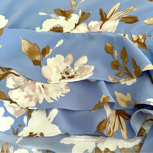 Abercrombie & Fitch Blue Floral Asymmetrical Ruffle Midi Dress | Size L - Picture 13 of 16